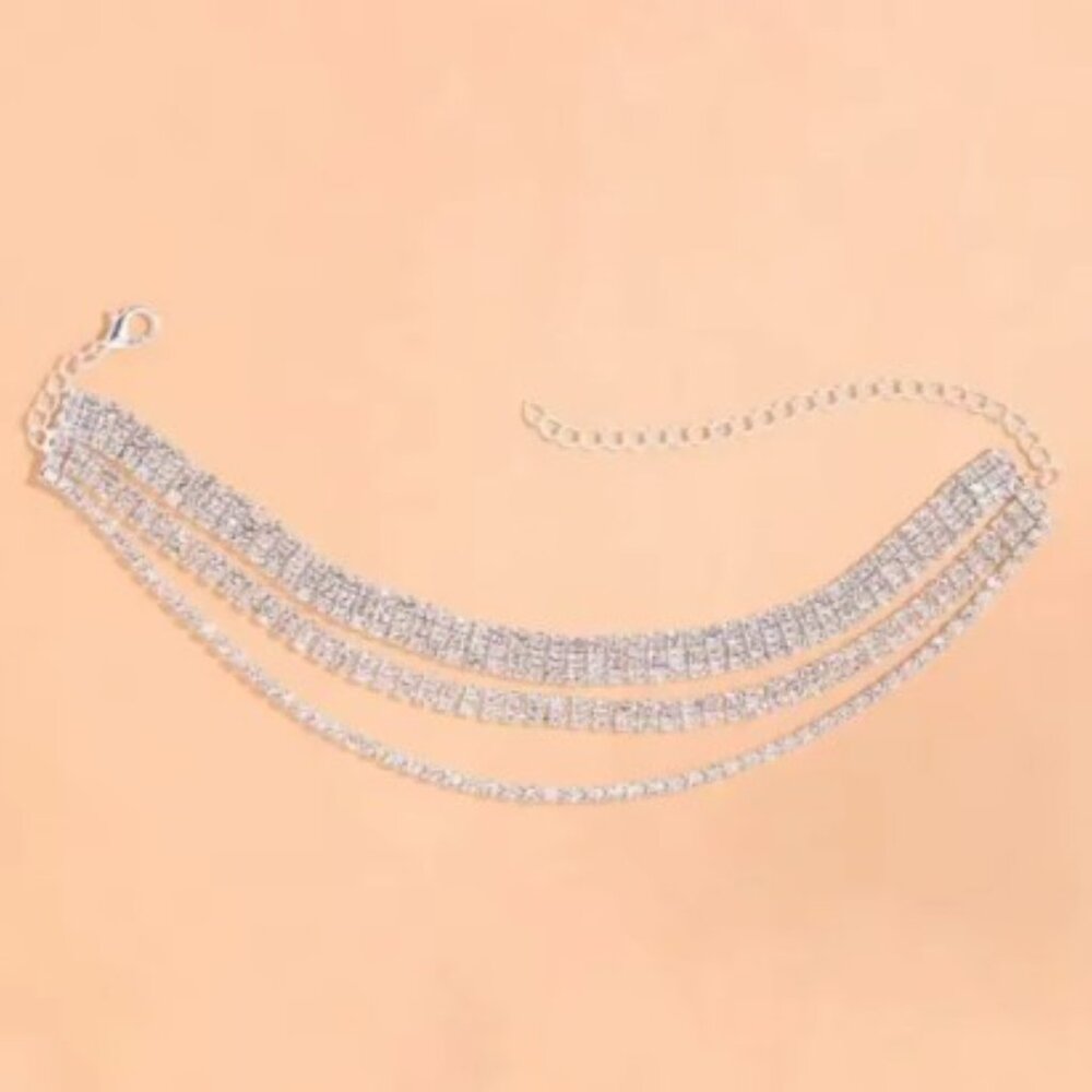 Bling Silver Three Layered Anklet NEW - Picture 3 of 3